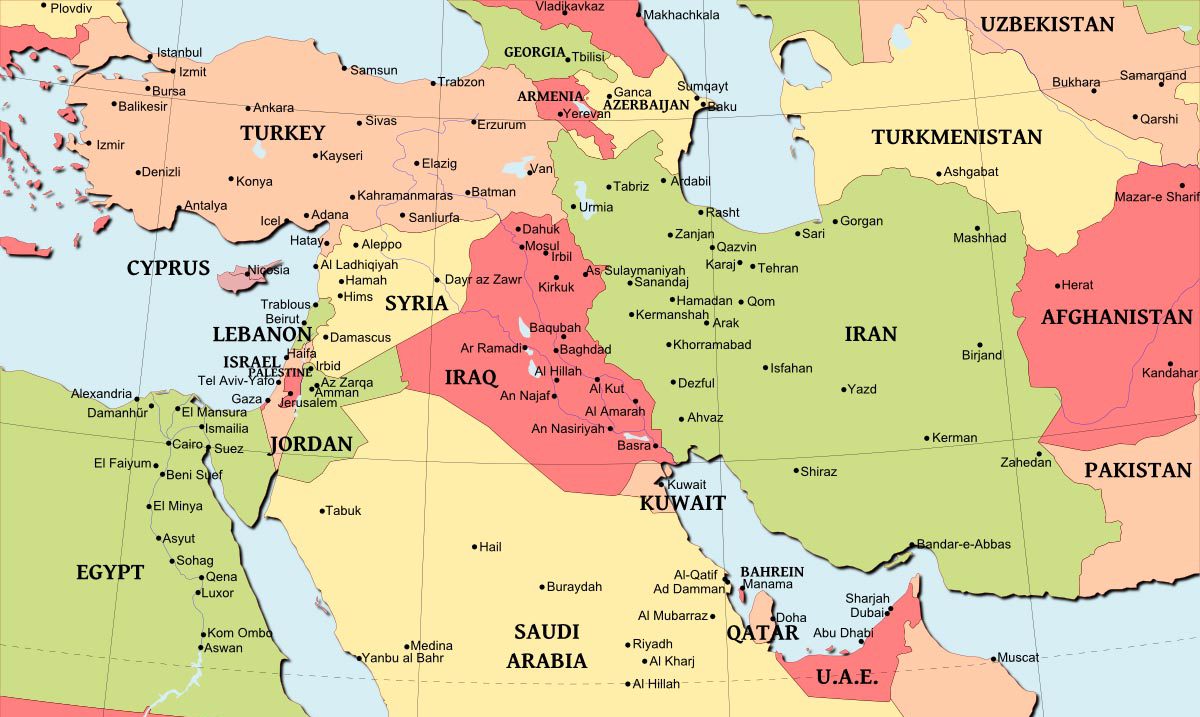 Карта ближнего Востока, Фото: freeworldmaps.net